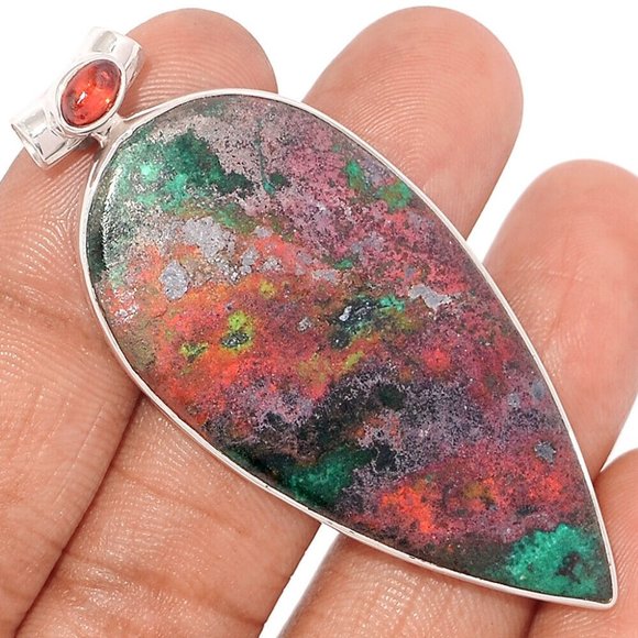 Jewelry - CLEARANCE SALE Large Real Sunrise Chrysocolla 925 Silver Pendant 2.38"